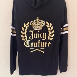 Juicy Couture Queens Crown Hoodie Size Small Y2K Gold Foil Logo Bling Sporty‎